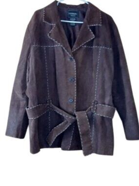 Vintage Outbrook Womens Belted Suede Leather Jacket Plus 2X